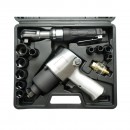 Trusa scule pneumatice cu pistol de impact Twin Hammer 1/2 inch, clichet 3/8 inch, 10 tubulare 9-27mm si accesorii 16 piese Breckner Germany